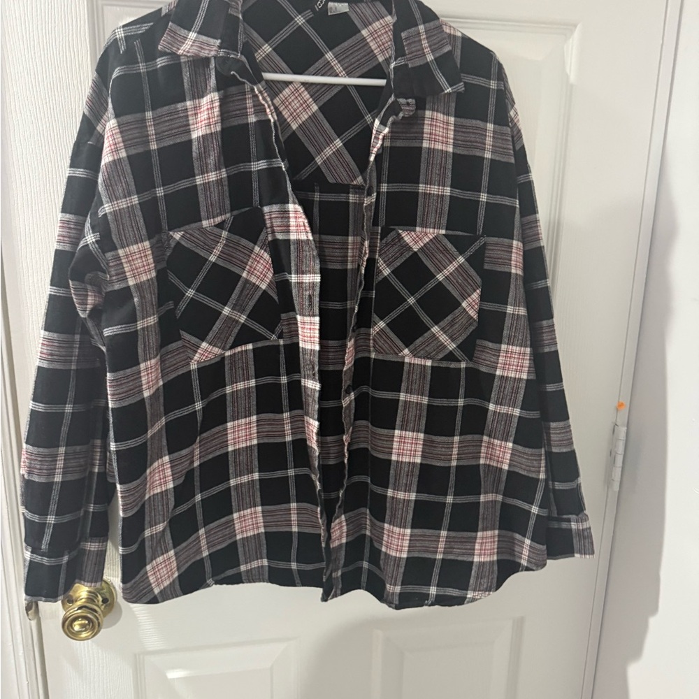 H&M Black and Pink Plaid Blouse